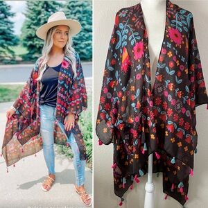 GRACE & LACE Kimono Cover-Up S M L XL Floral Beach Boho Festival Resort Cowgirl
